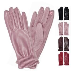 NWT Le Luxe Collection Women's Faux Leather Cinched Wrist Touch Screen Gloves